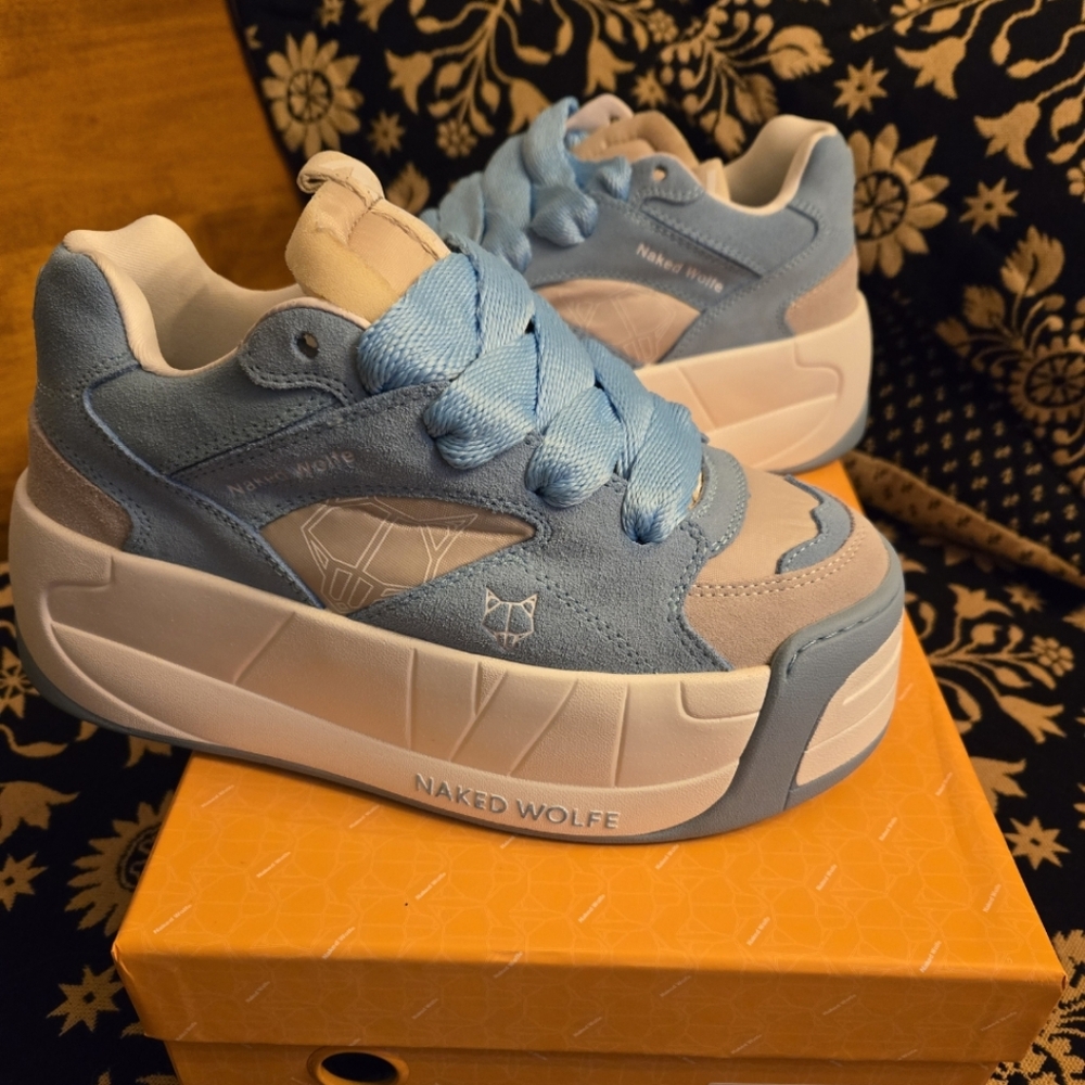 Naked Wolfe Blue and White Sneakers